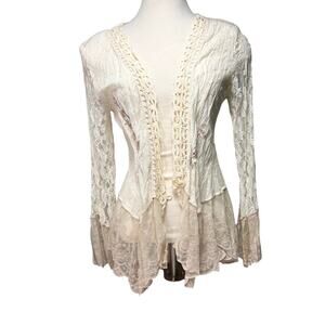 Cardigan Women 6 Cream Lace Mix Media Embroidered  Vintage Victorian